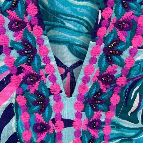 Lilly Pulitzer Coretta Tunic Seasalt Blue Dont Wanna Leaf Purple Small - Picture 8 of 12